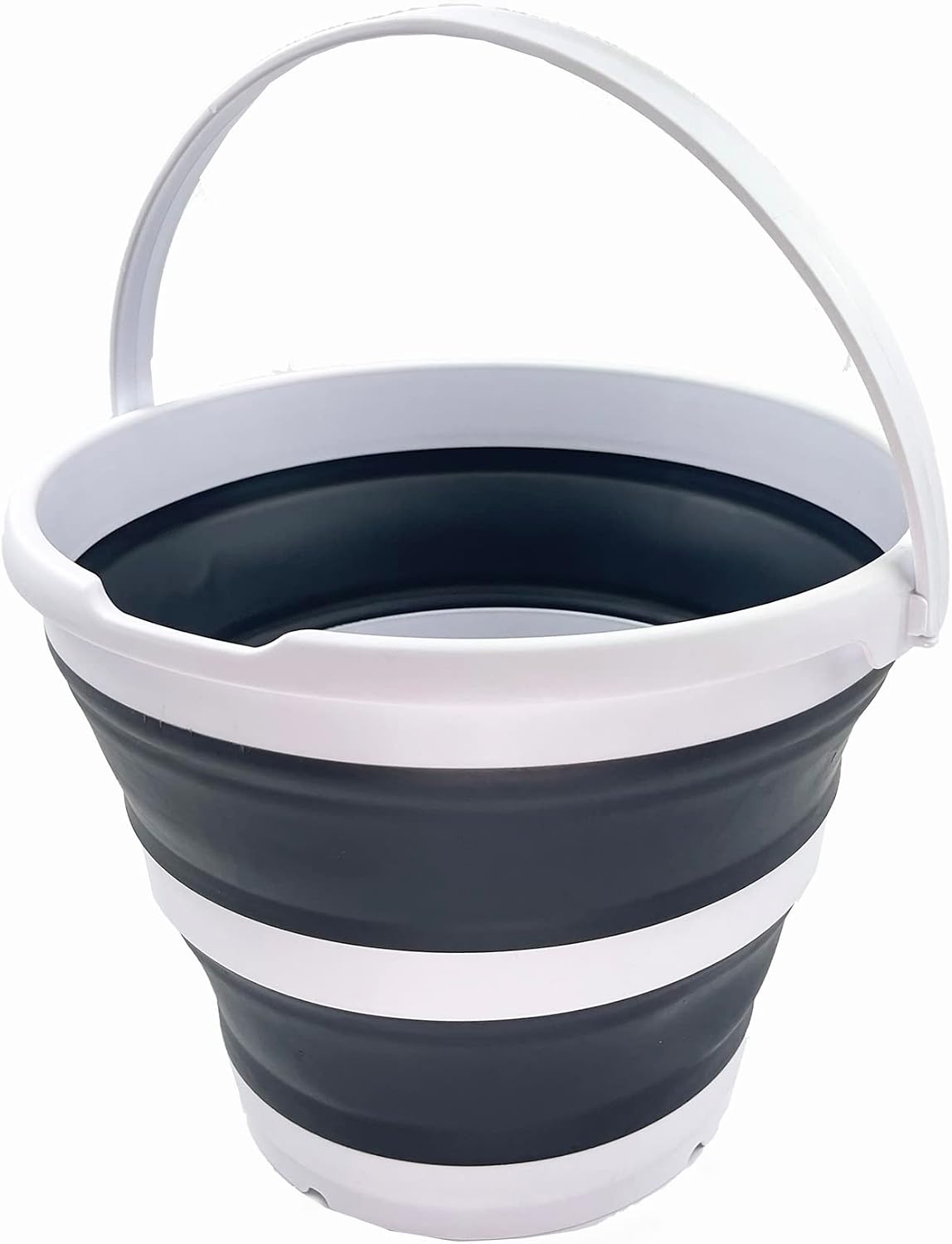SAMMART 10L (2.6 Gallon) Collapsible Plastic Bucket - Foldable Round Tub - Portable Fishing Water Pail - Space Saving Outdoor Waterpot, Size 33cm Dia (White/Charcoal Black)
