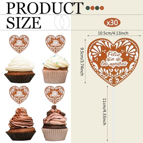 Weysat 30 Pcs Mother's Day Cake Toppers Feliz Día De Las Madres Flower Bouquet Topper Cupcake Picks Mexican Happy Mothers Day Cake Decorations Fiesta Party Supplies for Mama Birthday