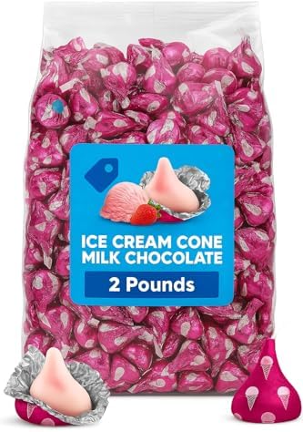 Bulk Strawberry Ice Cream Cone Flavored Candy 2 Pound Bag - Bulk Individually Wrapped Milk Chocolate Candy for Parties, Buffets, Gifts, and Treats - 200 Pieces 0000585820