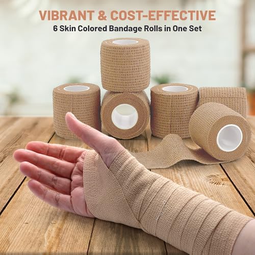 MEDca Self Adherent Cohesive Wrap Bandages 2 Inches X 5 Yards 6 Count (Skin Color)