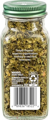 Simply Organic Parsley Flakes, 0.26-Ounce Jar, Fresh, Green-Leafy Taste, Vibrant Color Italian Parsley, Kosher, Organic