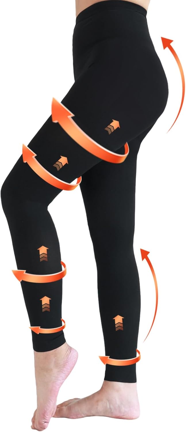 Medical Compression Pantyhose for Women & Men, 20-30mmHg Graduated Support Compression Tights Footless Medical Compression Stockings & Leggings for Edema, Varicose Veins, Swelling(Black,S)