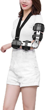 Hinged ROM Elbow Brace with Strap Sling, Adjustable Aluminium Alloy Post OP ROM Elbow Brace Stabilizer Splint Arm Injury Recovery Support for Women & Men (Left Hand)