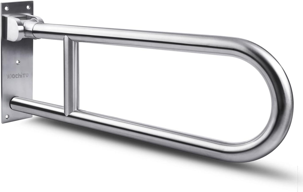 23.6 INCH Toilet Grab Bars for Bathroom Stainless Steel Flip Up Handicap Safety Grab Bar Rails for Elderly Seniors Bathtubs Showers Foldable Handle Grips Support for Walls Drop Down Screw-in Grab Bar