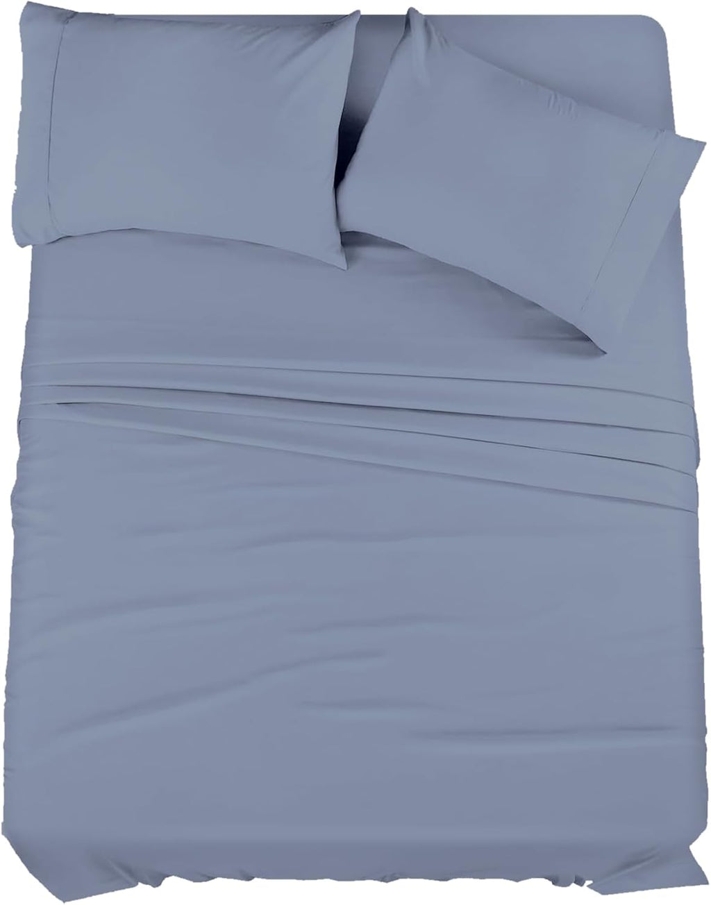 Luxurious Microfiber 4 Piece Sheet Set 8" inch Deep Pocket with 1 Flat Sheet,1 Fitted Sheet, 2 Pillow Cases - Medium Blue - Queen Size
