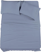 Luxurious Microfiber 4 Piece Sheet Set 8" inch Deep Pocket with 1 Flat Sheet,1 Fitted Sheet, 2 Pillow Cases - Medium Blue - Queen Size