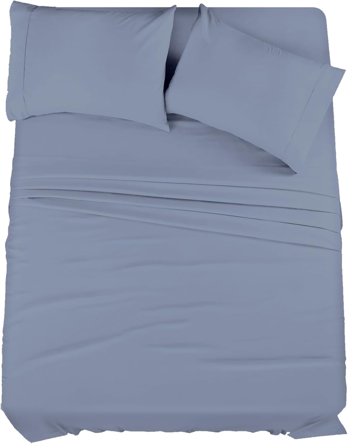 Luxurious Microfiber 4 Piece Sheet Set 8" inch Deep Pocket with 1 Flat Sheet,1 Fitted Sheet, 2 Pillow Cases - Medium Blue - Queen Size