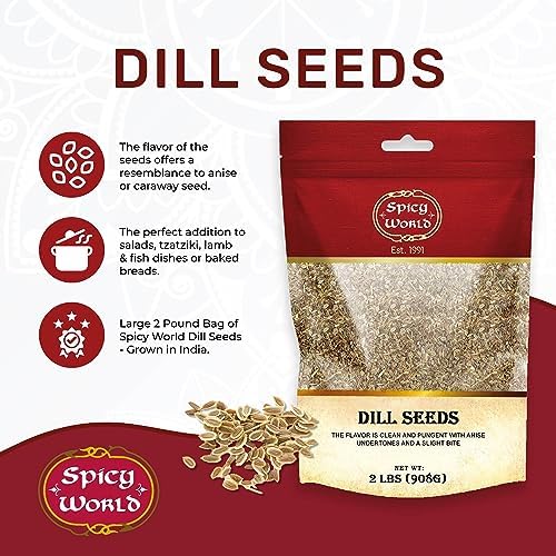 Spicy World Dill Seeds 2 LB Bulk Bag - Whole Spice | Perfect for Pickling and Eating | Resealable Bag