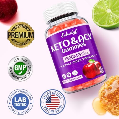Keto ACV Gummies - 1500mg Apple Cider Vinegar Gummies with Probiotics, B12 and Keto Support, Detox & Cleanse, GMO Free & Vegan - 60 Count...