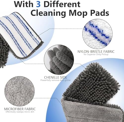 Masthome Microfiber Mops for Floor Cleaning,Dust Mop with 4 Reusable Pads,Flat Flip Mops for Wet & Dry Use,Professional Microfiber Mop for Hardwood, Laminate,Tile Floor Cleaning-1 Scraper