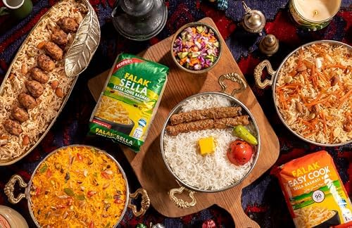 Falak Sella Basmati Rice 10lb - Extra Long Basmati Rice - Resealable Bag - Naturally Aromatic, Aged, Flavorful, Slender, Non Sticky Grains