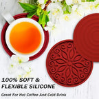 Silicone Coasters for Drinks,Resistant Reusable Drink Coasters-Great Gift for Birthday, Housewarming,Room Decor,Holiday Party (2-Red)