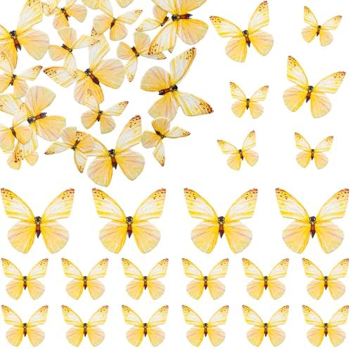 Ephlyn 72Pcs Edible 3D Realistic Cupcake Toppers - Cute Butterfly Cake Picks for Baby Shower, Boys Girls Birthday Party Decorations - Yellow