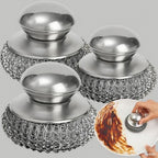 Kitchen Stainless Steel Pot Brush with Handles Dishwashing Wire Ball Heavy Duty Metal Scrubber Home Pot Pan Cleaning Tool (1Pcs)