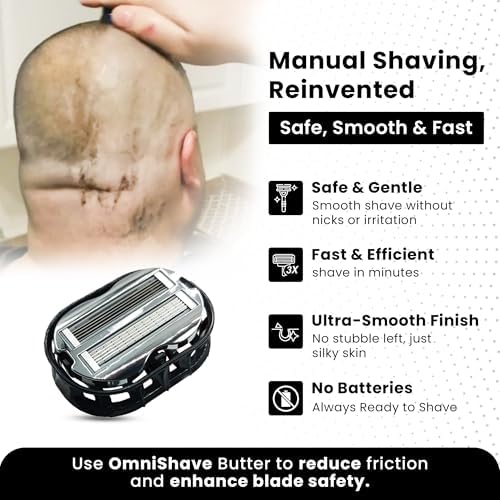 Premium Omnishaver Bi-Directional Shavers for Men & Women | 3x Faster Than Disposable Razors | Smooth, and Safe | Self-Cleaning, Self-Sharpening Razor Blades for Shaving Head, Legs, Arms, Body (Black)