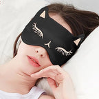 Drizzle Cat Eye Mask Natural Silk Sleep Mask Cute Smooth and Soft Eye Covers for Sleeping (2pcs Black)