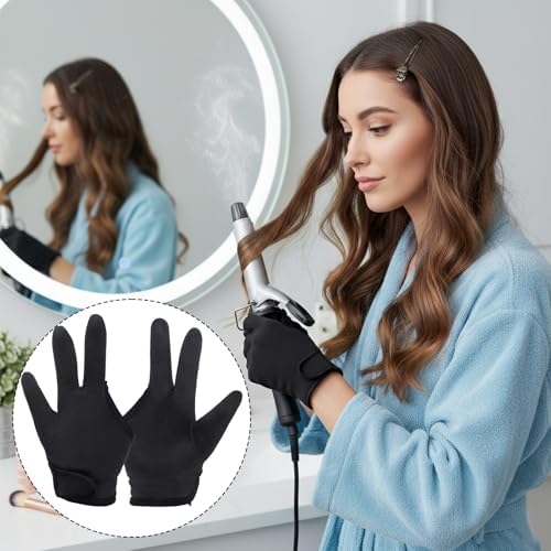 InnoHHustle 2 PCS Heat Resistant Gloves for Hair Styling, 3 Finger Professional Curling Iron Barber Glove Reusable Straightener Hair Dye Heat Protector Gloves for Curling Wand Flat Iron