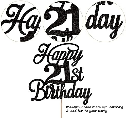 Rsstarxi 1 Pack Happy 21st Birthday Cake Topper Black Glitter 21 & Fabulous Cheers to 21 Years Old Birthday Cake Pick for Celebrating 21st Birthday Anniversary Party Cake Decorations Supplies