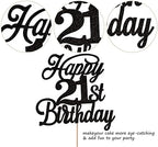 Rsstarxi 1 Pack Happy 21st Birthday Cake Topper Black Glitter 21 & Fabulous Cheers to 21 Years Old Birthday Cake Pick for Celebrating 21st Birthday Anniversary Party Cake Decorations Supplies