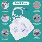 5 Pack Urinary Drainage Bag with Anti-Reflux Chamber, 4000ml Large Capacity, 48" Drainage Tube, Professional Urine Bags with Clips and Hanging Hook, Catheter Bags for Men