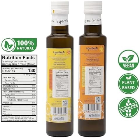 Pack of 2 Extra Virgin Flavored Olive Oil, 1 Bottle Lemon Infused, 1 Bottle Orange Infused EVOO, Cold Pressed, Polyphenol Rich EVOO, Intense Flavor Olive Oil Extra Virgin, from Laconia 2X250ml