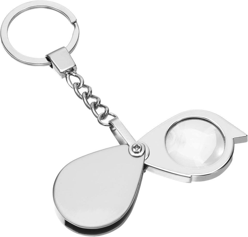 20X Mini Pocket Magnifying Glass, Small Jewelers Magnifier Silver Foldable Rotating Loupe Magnifier Keychain for Reading Newspaper, Book, Magazine, Hobby Jewelry, Gems, Diamonds