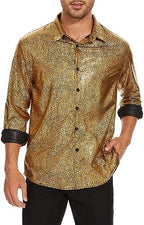 Zando Mens Disco Shirt Outfit Retro 70s Shirts for Men Sequin Glitter Long Sleeve Button Down Disco Outfits Party Costume