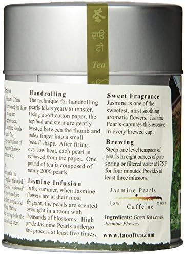 The Tao of Tea, Handrolled Jasmine Pearls Green Tea, Loose Leaf, 3 Ounce Tin