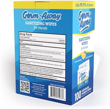 Large Antibacterial Hand Wipes Individually Wrapped Wipes, Travel Size Hand Sanitzer Wipes with Aloe in Dispenser Box, 100 ct Lemon Scent (100 wipes) (Pack of 1)