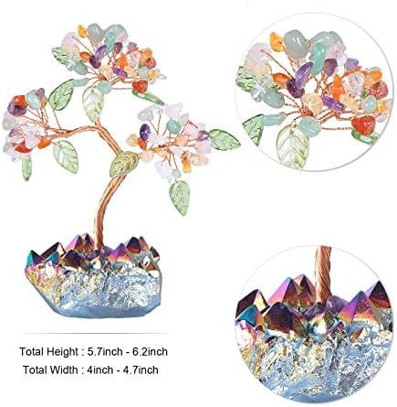 mookaitedecor Healing Crystal Colorful Money Tree with Rainbow Titanium Quartz Cluster Base Feng Shui Tree Home Office Table Decoration for Wealth and Luck