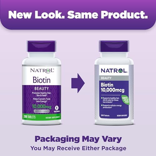 Natrol Biotin 10000mcg, Supplement for Healthy Hair, Skin and Nails for Those Low in Biotin, Plus Energy Metabolism Support, 200 Tablets, Up to a 200 Day Supply