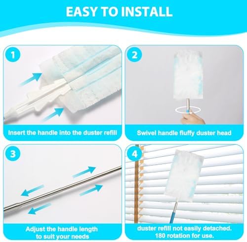 60 Count Disposable Duster Refills for Cleaning, for Swiffer Duster Refill, Multi-Surface Dusting Refills, Dusting Furniture, Blinds, Ceiling Fans, Helps Remove Allergens