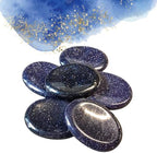 Blue Goldstone Oval Thumb Worry Stone - Healing Crystals for Anxiety & Worry Relief, Calming, Meditation, Reiki with Gemstone Info Card & Premium Bag - Reiki Enhanced