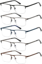 EYECEDAR 5 Pack Quality Reading Glasses Men Metal Half Frame Spring Hinges Blue Light Blocking Computer Eyeglasses Readers for Men 1.5