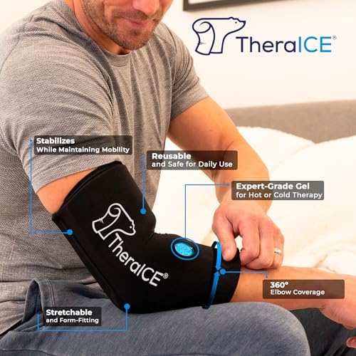 TheraICE Elbow Ice Pack Wrap Compression Sleeve for Injuries Reusable Gel Arm Cold Packs | Tennis Elbow Golfers & Cubital Tunnel, Tendinitis Pain Relief | Plus Shin Splints, Calf Strain | Women & Men