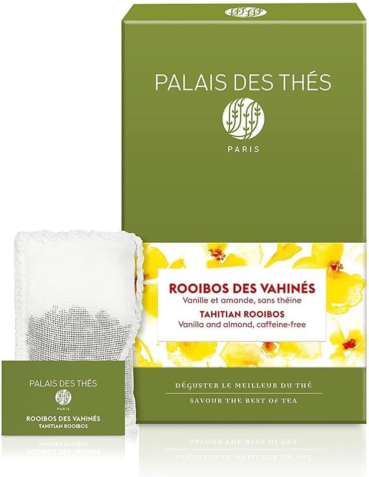 Palais des Thés - Tahitian Rooibos - Caffeine-Free Rooibos Tea with Vanilla & Almond - Premium Tea Bags, Serves 20 Cups