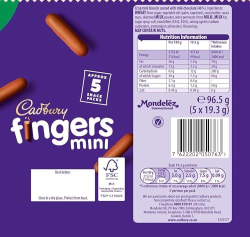 Cadbury Mini Fingers (5 Snack Packs) 110g