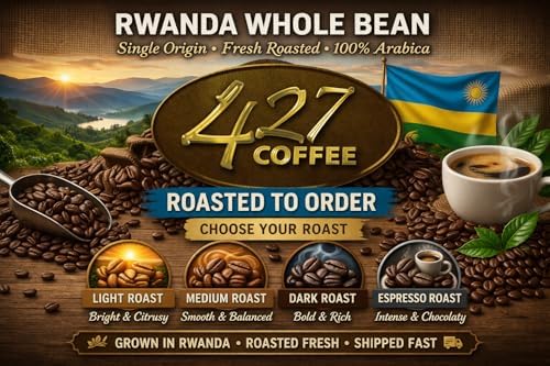 Rwanda Medium Roast Whole Bean Coffee – Fresh Roasted Single Origin Arabica Coffee Beans – Specialty Grade African Coffee – 12 oz – 427 Coffee