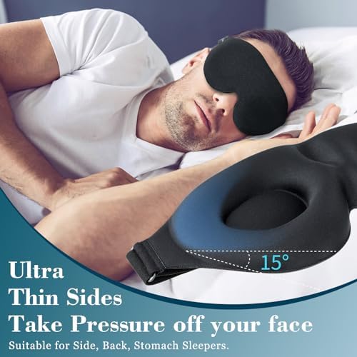 ZGGCD Sleep Mask for Side Sleeper, Light Blocking Sleeping Eye Mask for Women Men, 3D Contoured Cup Night Blindfold, Luxury Eye Cover Eyeshade with Adjustable Strap for Travel, Nap, Black