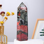 Africa Bloodstone Obelisk Tower Large Natural Healing Crystal Point Wand 6 Faceted Reiki Meditation Home Decor 1-1.5 LBS