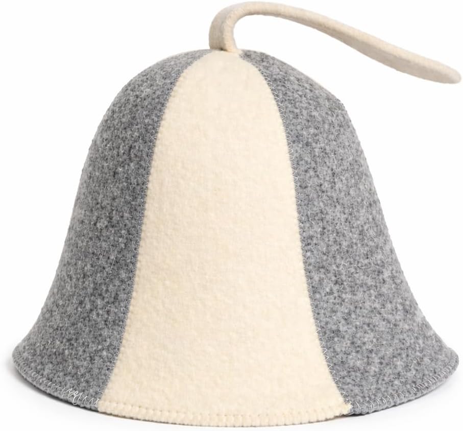 White and Grey Sauna Hat -100% Organic Wool Felt Hats for Russian Banya - Protect Your Head from Heat - English Sauna eBook Guide Included