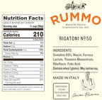 Rummo Rigatoni Pasta N.50 - Rigatoni Pasta Noodles, Italian Tube Pasta, Bronze Cut Pasta, Dry Pasta, Durum Wheat Pasta - 16 Ounce (Pack of 1)