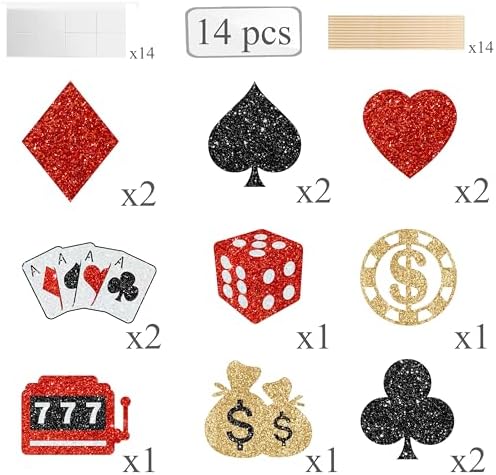 14Pcs Casino Party Centerpiece Sticks Casino Night Party Decorations Glitter Las Vegas Party Table Centerpieces for Casino Theme Birthday Party Poker Theme Party Baby Shower Supplies