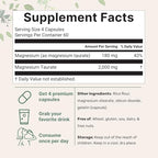 Magnesium Taurate 2,000mg, 240 Capsules | Highly Bioavailable Chelated Magnesium Supplement | Mineral Supplements for Men & Women | Non-GMO, Gluten Free