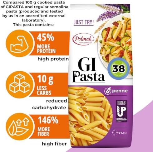 GI Pasta Penne, 8.8 oz | Low Glycemic, Premium Italian-Style Dry Pasta for Cooking, Perfect for Sauces and Everyday Meals