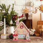 Christmas Wooden Perpetual Blocks Calendar, Pink Gnomes Wood Month Date Display Blocks, Cute Christmas Block Calendar for Desk, Xmas Calendars for Home Ornament Festival Decor Accessories