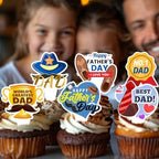 36pcs Happy Fathers Day Cupcake Toppers, Best Dad, I Love My Dad Cupcake Picks with Beard Tie Signs for Happy Father's Day Party Cupcake Decorations