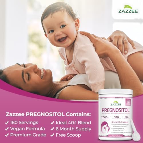 Zazzee PREGNOSITOL Powder, 6 Month Supply, Myo-Inositol and D-Chiro-Inositol 40:1 Fertility Blend, Free Scoop for Exact Dosage, Premium Balanced Formula, 180 Servings, Vegan, All-Natural and Non-GMO