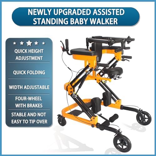 Rehabilitation Walker with Stand-Up Support, Height Adjustable 23-51 in Hemi Walker, 330 lbs Capacity, 4-Wheel Mobility Aid for Adults (Yellow)