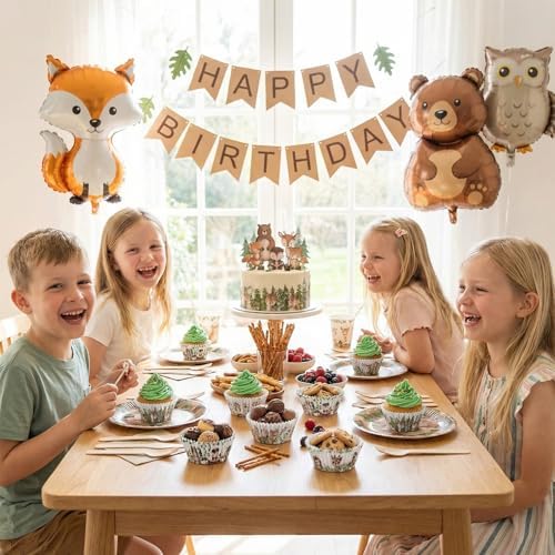 200 Pieces Woodland Cupcake Liners, Forest Animal Standard Size Paper Baking Cups, Cute Jungle Safari Creatures Muffin Cupcake Wrappers for Birthday Baby Shower Camping Party Decor Boy Girl